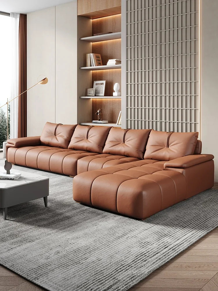 Lightweight luxury leather sofa cowhide surface modern minimalist living room left and right corner aristocratic concubine sofa