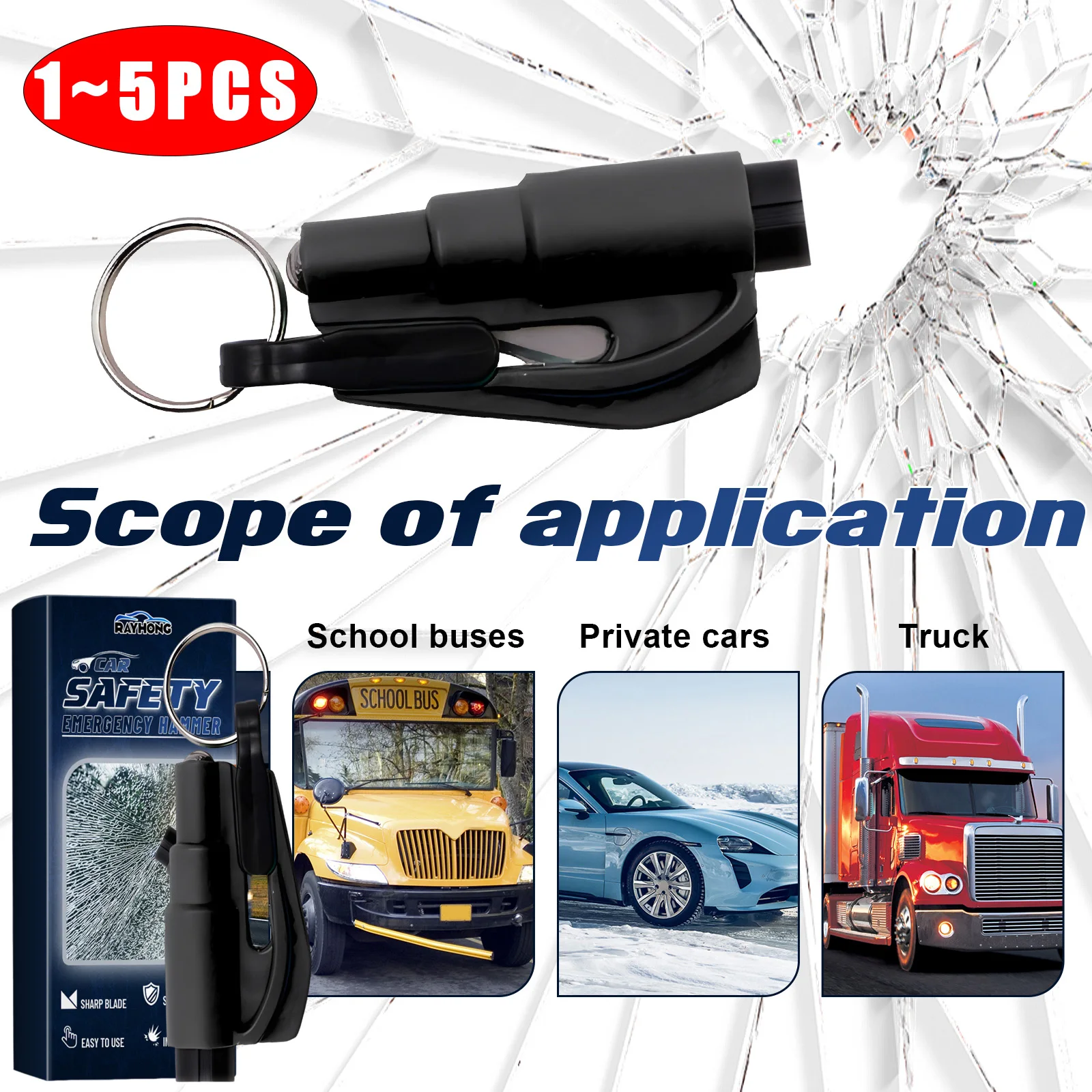 

Автомобильный безопасный молоток Мини-автомобиль с многофункциональным спасательным молотком для разбития стекла Спасательный молоток Окно автомобиля в одну секунду