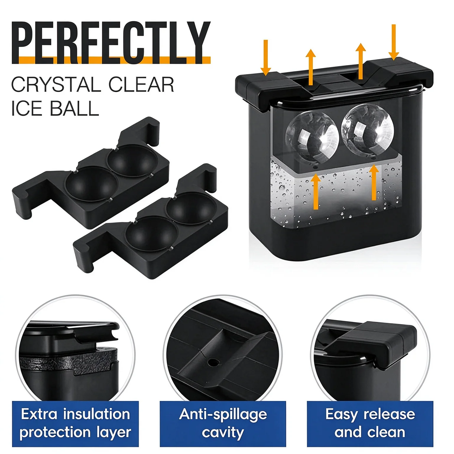 Crystal Clear Ice Ball Maker Mold, Large 6cm Transparent Ice Sphere Maker for Bar, Whiskey Cocktail, Home Commercial Use