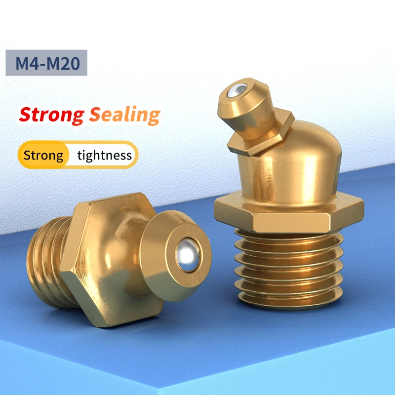 M6-M20 Straight Brass Grease Nipple, Premium Brass Grease Fitting Nozzle Heat Resistant High Strength Household Hardware