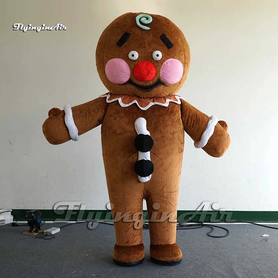 

Cute Christmas Costume Wearable Inflatable Gingerbread Man Clothing 2m Walking Blow Up Cartoon Cookie Man Suit For Event