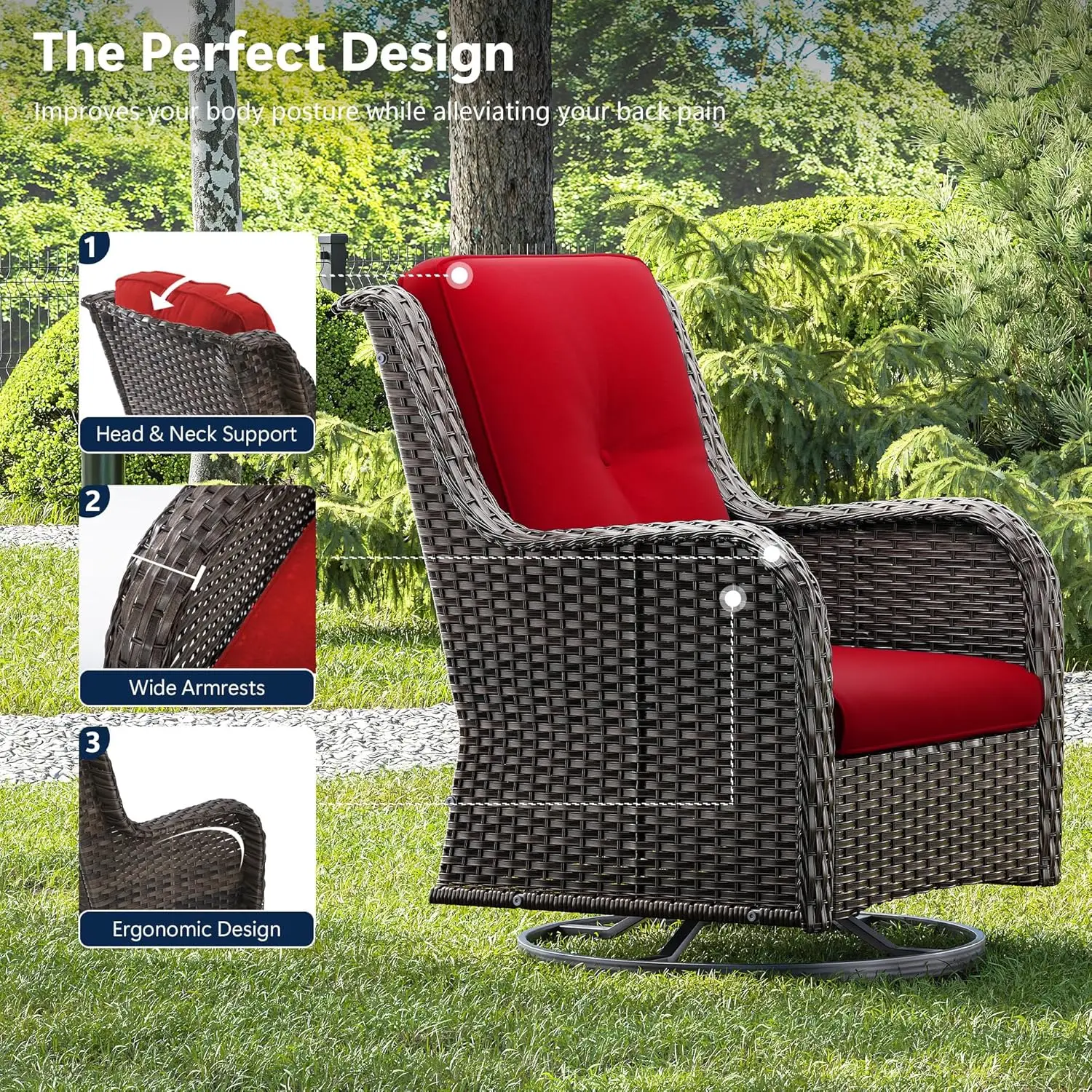 Luxury Wicker Patio Chairs, Outdoor Swivel Rochair With Thickened Cushions, Patio Rattan Furniture For Porch, Deck Use
