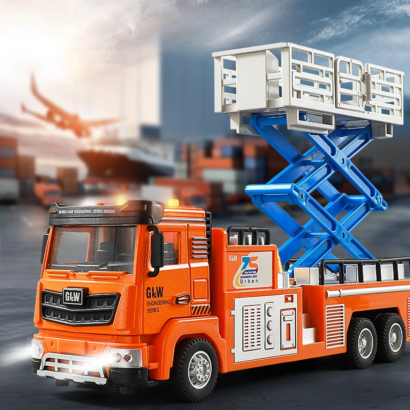 1:40 cidade escada de resgate caminhão carro diecast modelo de carro som luz coleção caminhão jogar veículos cognição brinquedos para crianças presente