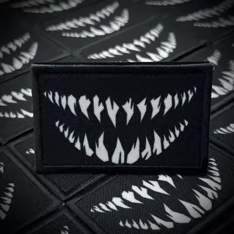 Devil Teeth Morale Tactical Patch Funny Hook&amp;Loop Emblem Military Badge Combat Armband Backpack Stickers