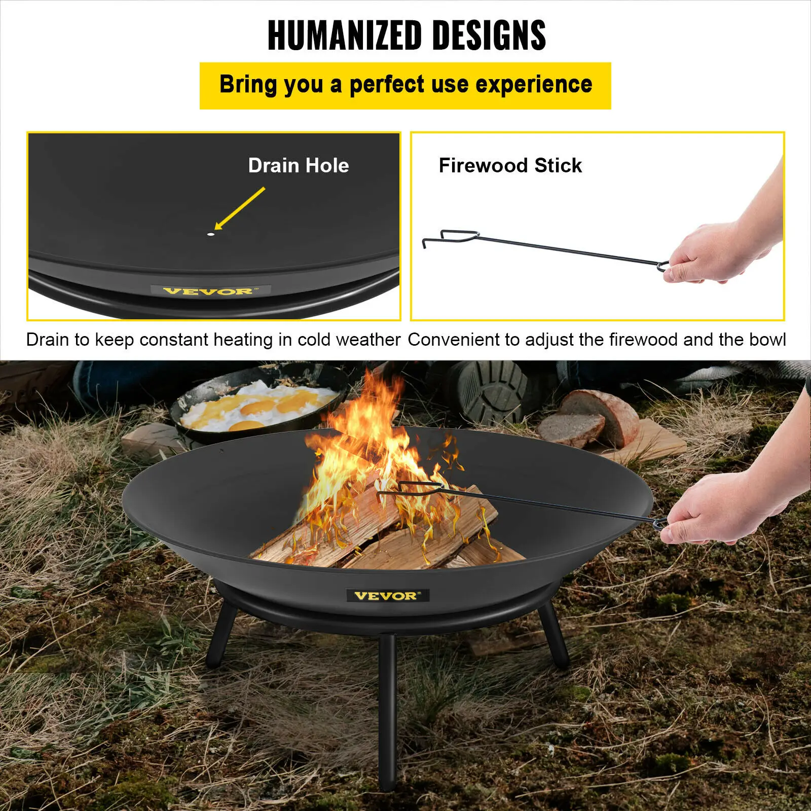 VEVOR Fire Pit Bowl BBQ stufa 22 ''28'' 30 ''acciaio al carbonio/ghisa per stare al caldo, patio all'aperto terrazza cortile Barbecue