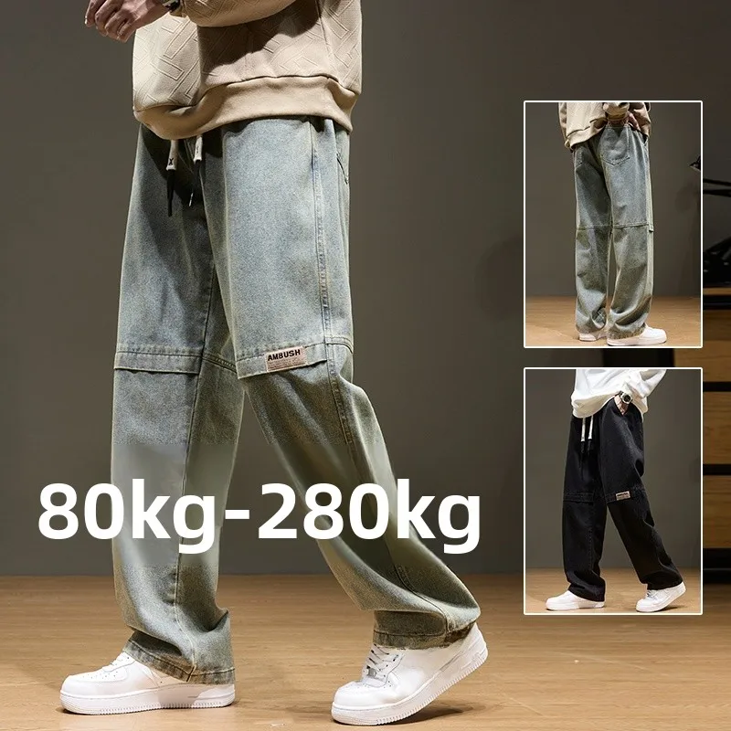 

plus Size Vintage Men's Jeans Loose Straight Casual Cotton Denim Autumn Faion plus Size Straight Leg Trousers for Fat Men