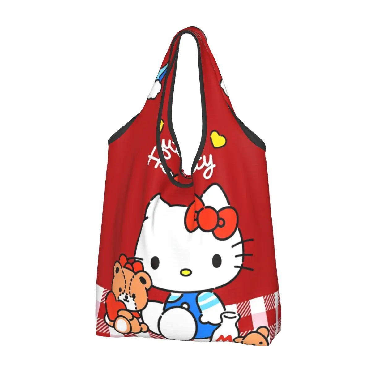 Cartoon Cute Hello Kitty Shopping Bag Foldable Grocery Eco Bags Large Capacity HelloKitty Recycling Bags Washable Handbag