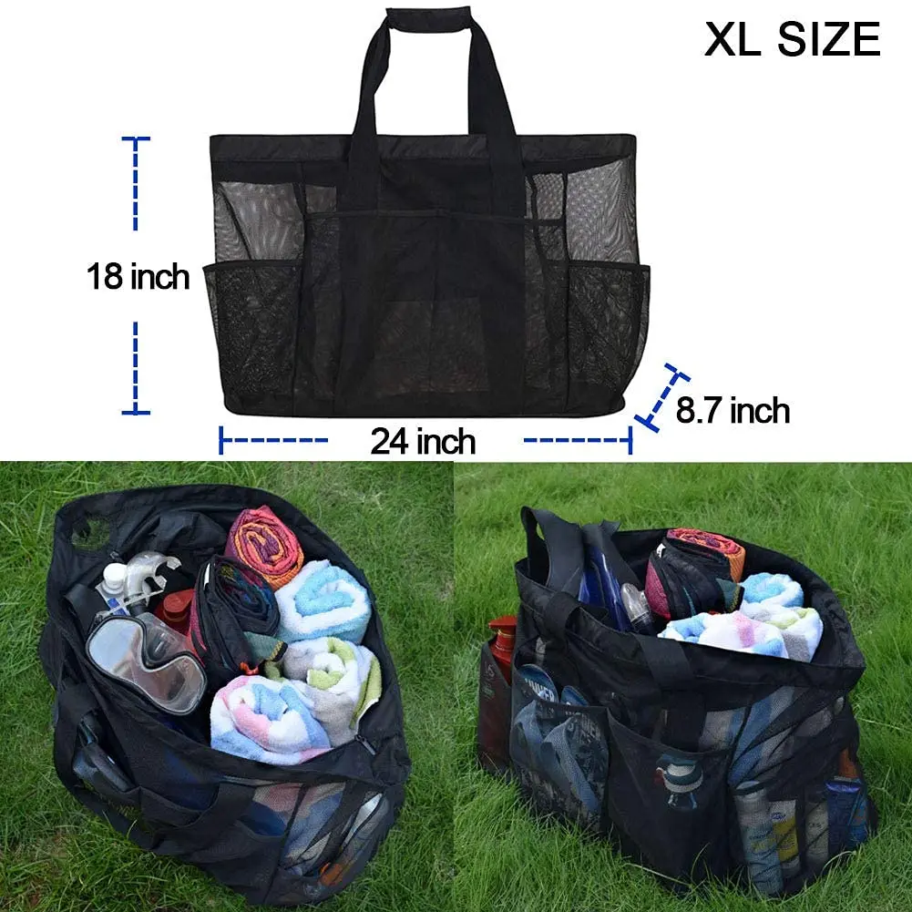 Mesh Beach Bag Large Beach Tote Bag for Family  Mesh Durable Toys Bag Waterproof Underwear Pocket for Vacation Must Haves