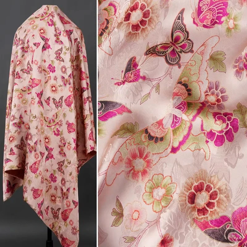 

Ткань из смеси бабочек и цветов, крутая на ощупь дышащая розовая прозрачная китайская платье Hanfu Qipao, блузка, дизайнерский материал, винтажная ткань