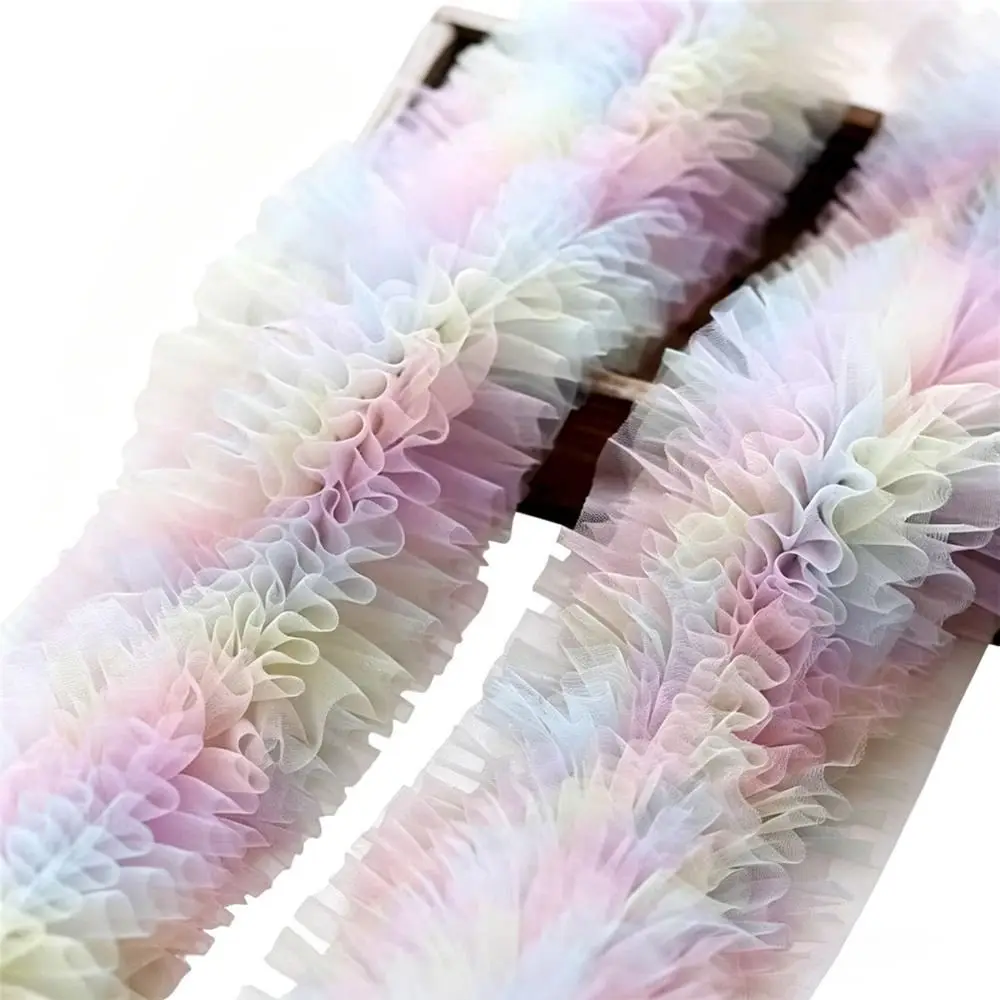 DIY Craft 1 Yard Mesh Lace Accessories Multicolor 12cm Wide Lace Trim Puffy Texture Dense Mesh Wedding Accessories