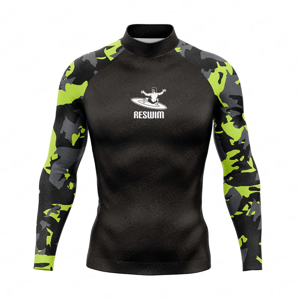 Camouflage Rash Guards Swimwear Men\'s Long Sleeve Surf Swim T-Shirts UV Protection Swimsuit Lycra Surf Diving Shirt GYM Clothes