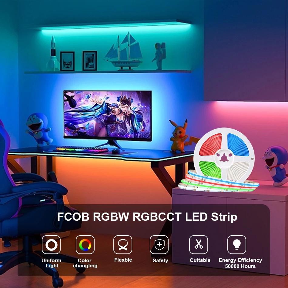 RGBCCT RGBWW RGBCW COB LED-Streifenlichter 784 840 LEDs/m Hochdichte Flexible LED-Beleuchtung Dimmbares FCOB LED-Band DC24V – Detail 1