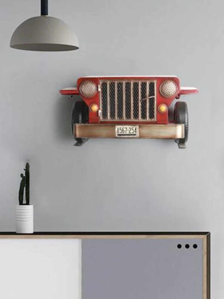 Creative Red Car Front Wall Decor  Living Room Bedroom Partition Storage, Old Style Wrought Iron Shelf, Unique Car Decor