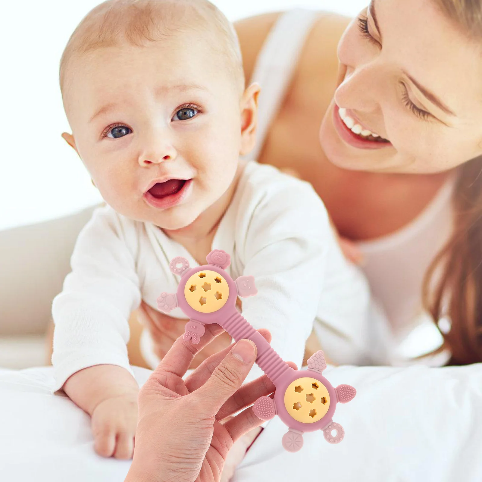 

Silicone Rattle Baby Toys Yellow Dualhead Soft Grasp Coordination Skills Newborn Entertainment Comfort Playtime Musical