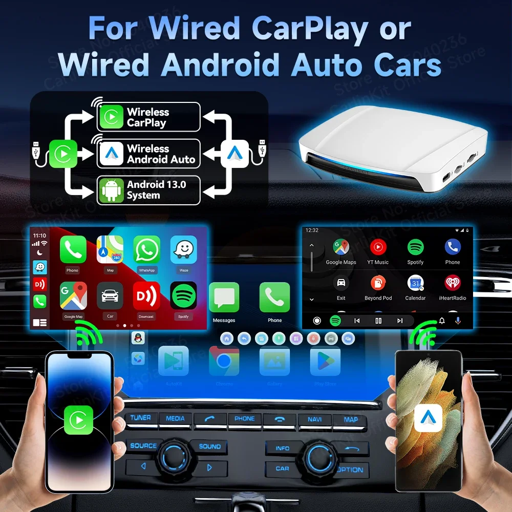 2025 CarlinKit HD Video Output 1080P Android 13 CarPlay AI Box SM660 8-Cores Android Auto Wireless CarPlay Streaming Dual Screen