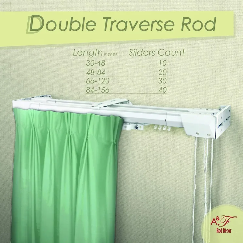 Zware Dubbele Traverse Staaf Midden Open 66-120 Inch Wit