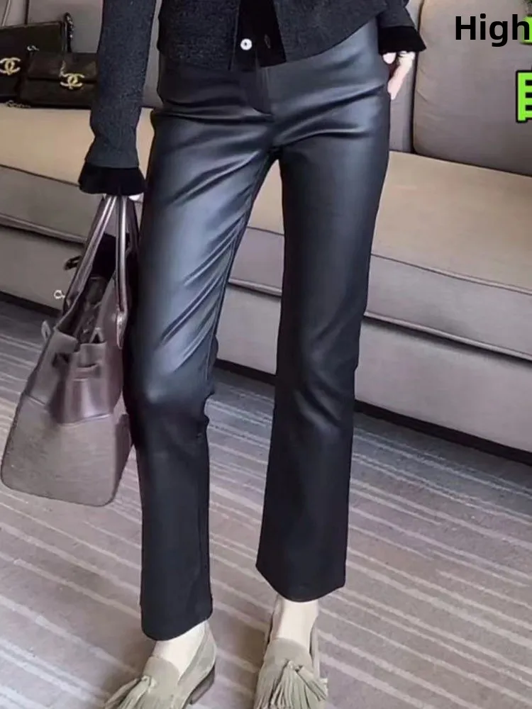 

Женские джинсы с высокой талией и прямыми штанинами из натуральной овчины, зимние, 2025, новинка, большие размеры, облегающие, укороченные, повседневные брюки