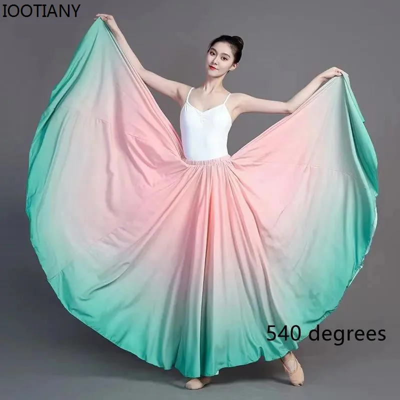 Women Classical Dance Stage Showing Practice Skirt 360-720 Degree Flamenco Dancer Gradient Skirts Carnival Folk Dance Clothing