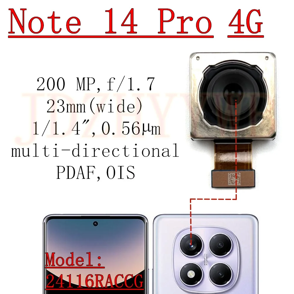 

Front Rear Camera For Xiaomi Redmi Note Note14 Pro 14Pro 4G Frontal Selfie Wide 200MP Main Back Facing Camera Module Flex Cable
