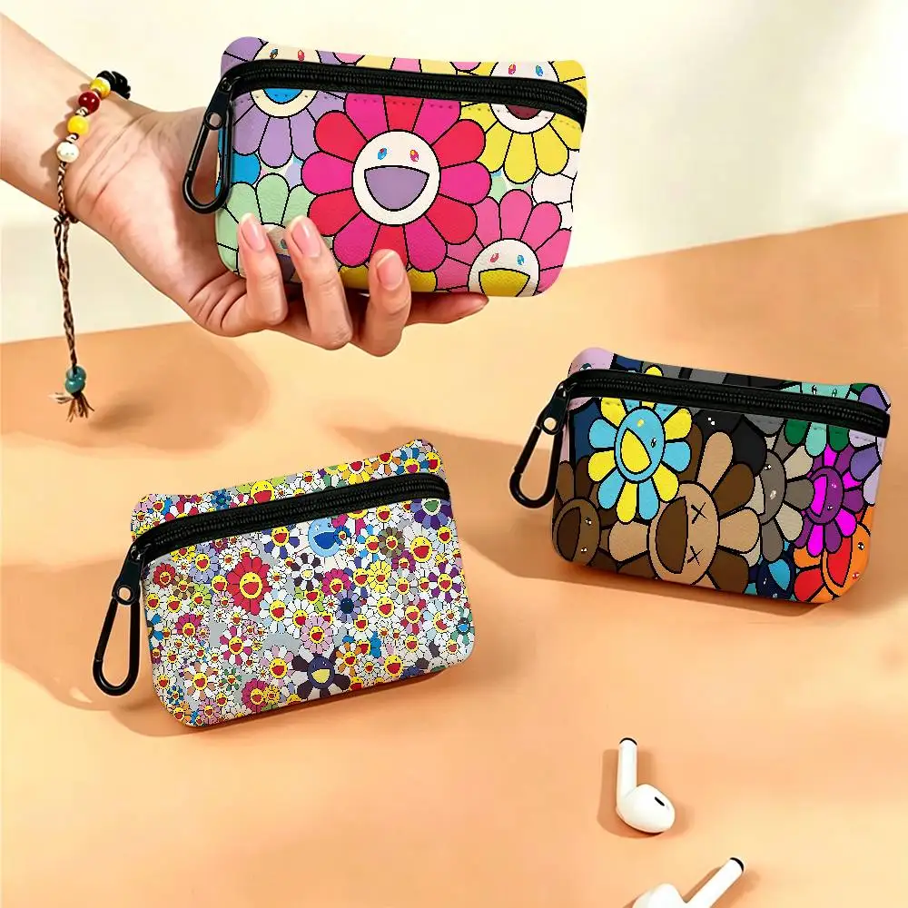 Flower T-Takashi Art M-Murakami Daily Carry Oxford Fabric Small Coin Purse Multi-use Storage Pouch For Keys Cards Coins