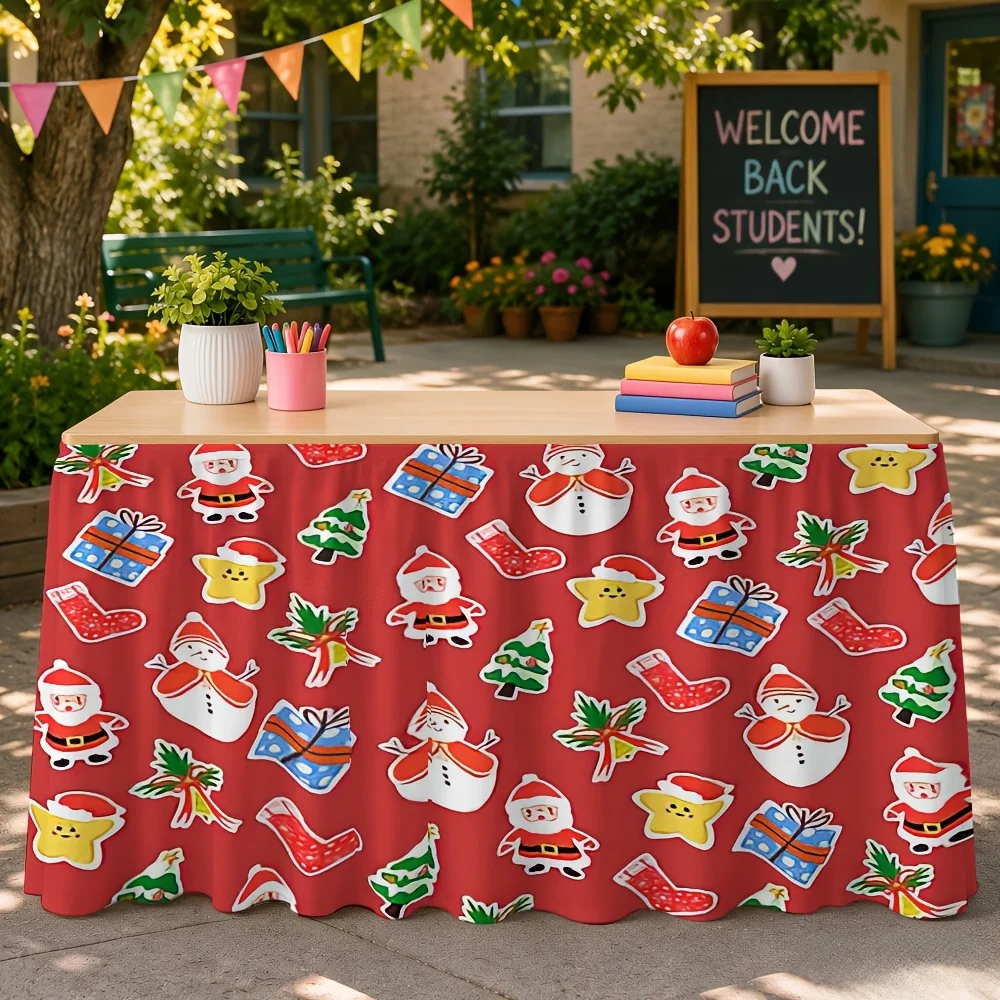 1-Piece Christmas Festive Pattern Tablecloth Table Skirts