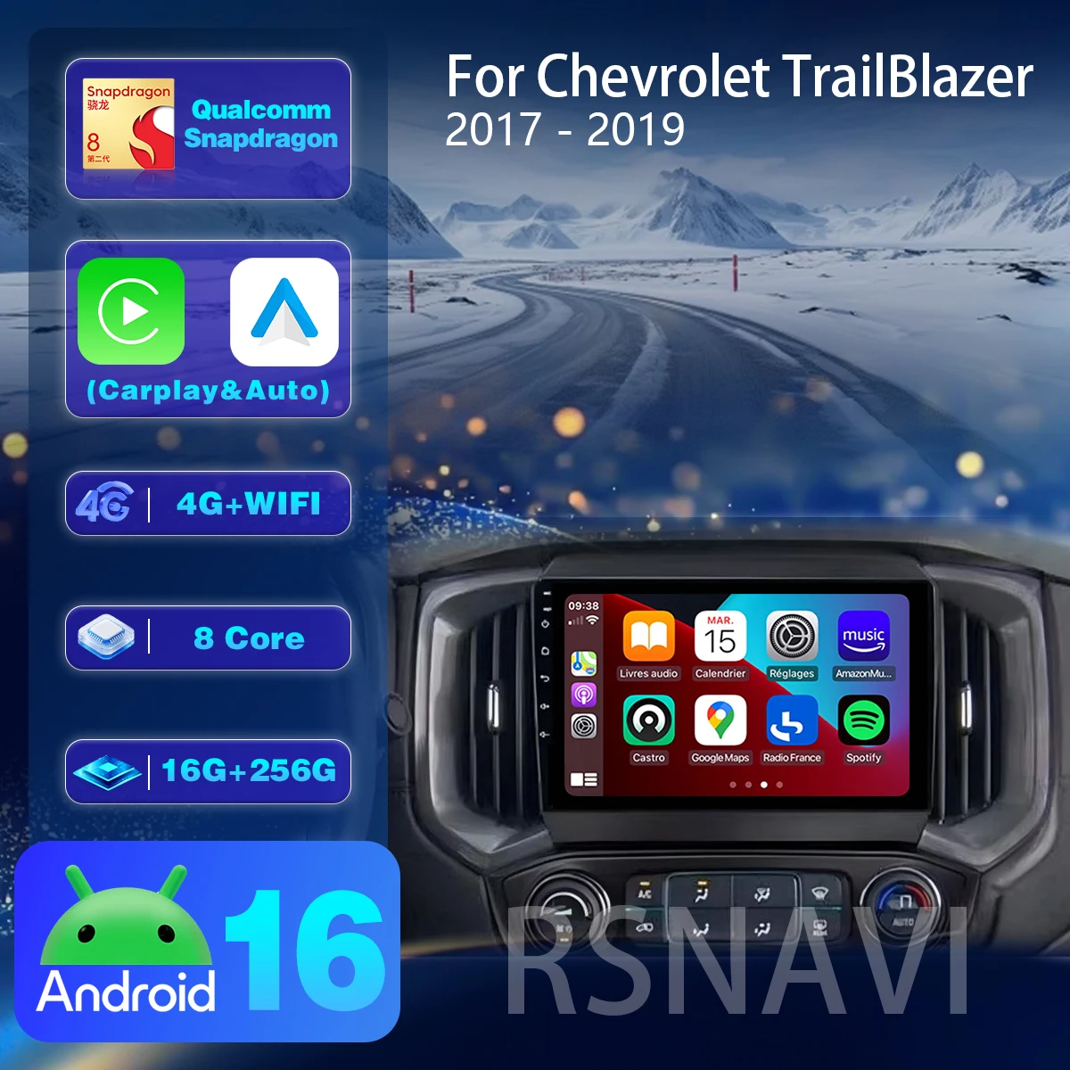 RSNAVI Android 16 Carplay Auto Car Radio Multimedia Player For Chevrolet Blazer Colorado S10 2018 Wireless Qualcomm Screen 4G