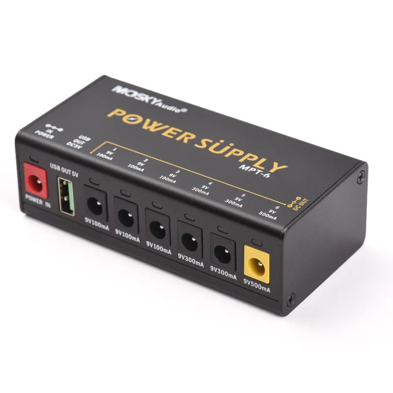 

MOSKYAUDIO 6-Channel Guitar Pedal Power Supply with Independent Short Circuit Protection LED Power Indicator for Guitar Effects