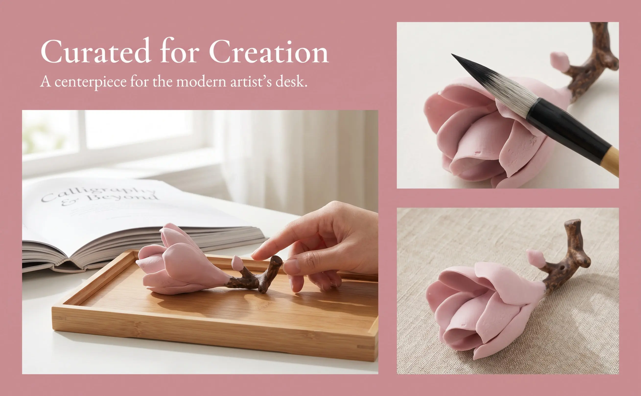 Flower Shape Ceramic Brush Pen Holder Fine Craft Calligraphy Pen Rack Painting Brush Rest Stable Desktop Organizer for Study