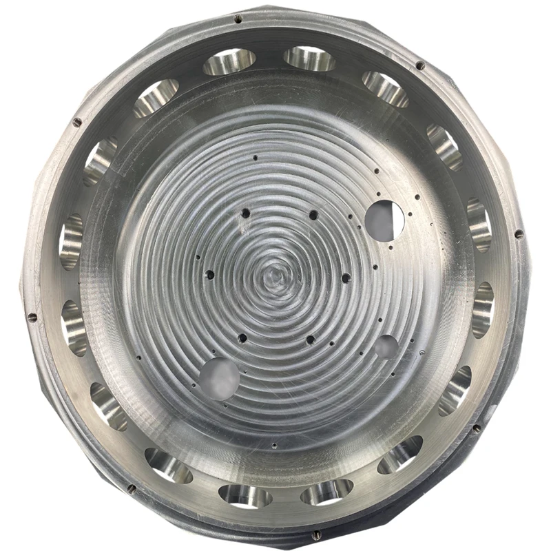 Boîtier de cavité rond en aluminium 6061 usiné CNC 5 axes sur mesure de haute précision avec rainures concentriques et trous fraisé