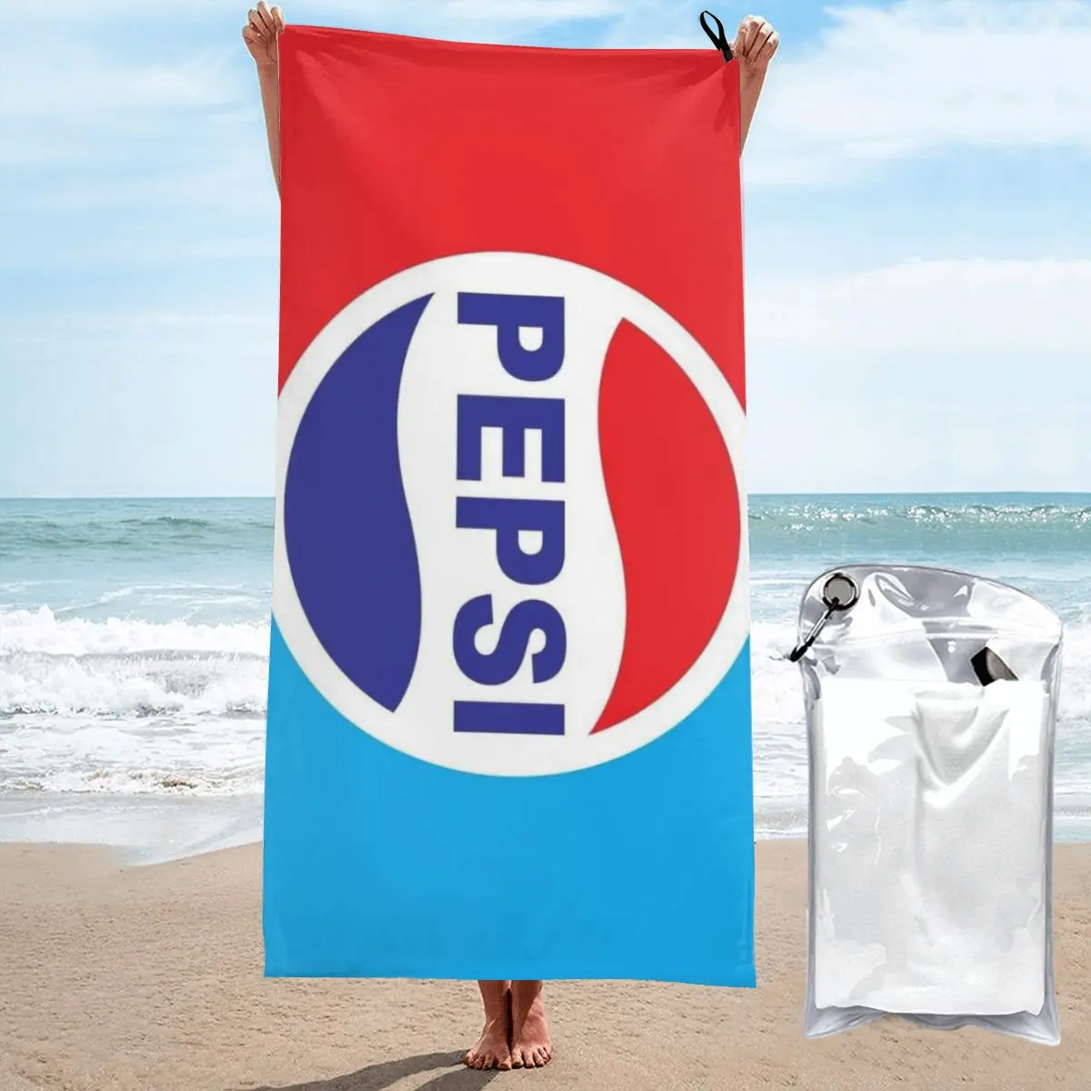 Microfiber Bath Towel P-Pepsi Print Quick Dry Sandless Beach Blanket Soft Comfortable for Men Women Camping Pool Towel