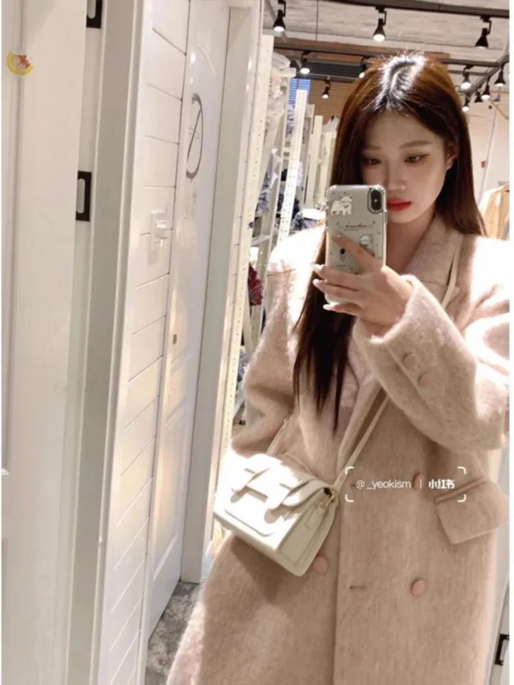 Off-season Pink Woolen Coat: Women's Wool Jacket Autumn and Winter 2024 New High-end Petite Audrey Hepburn Style High Quality