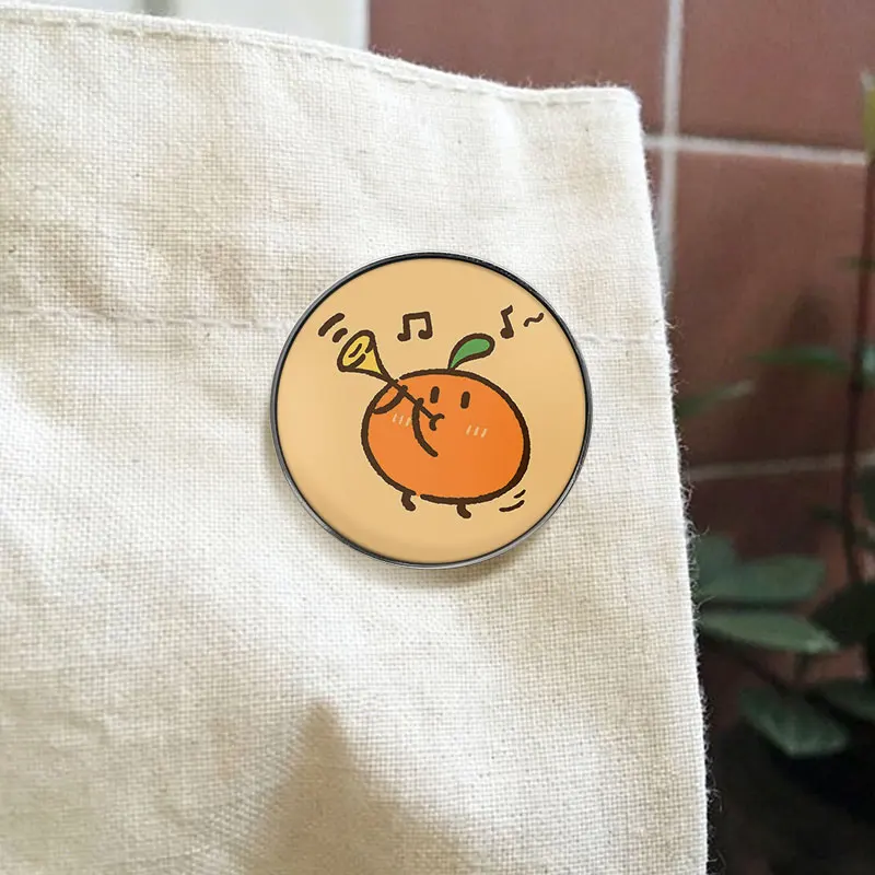 Cute Orange Playing Music UV Printing Pin Happy Citrus Brooch Backpack Lapel Badge Jewelry Gift for Friends