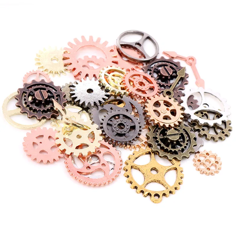 

Mix 50pcs Vintage Gear Steampunk Charms Pendant Antique Bronze 8 Colors Fit Bracelets Necklace DIY Metal Jewelry Making