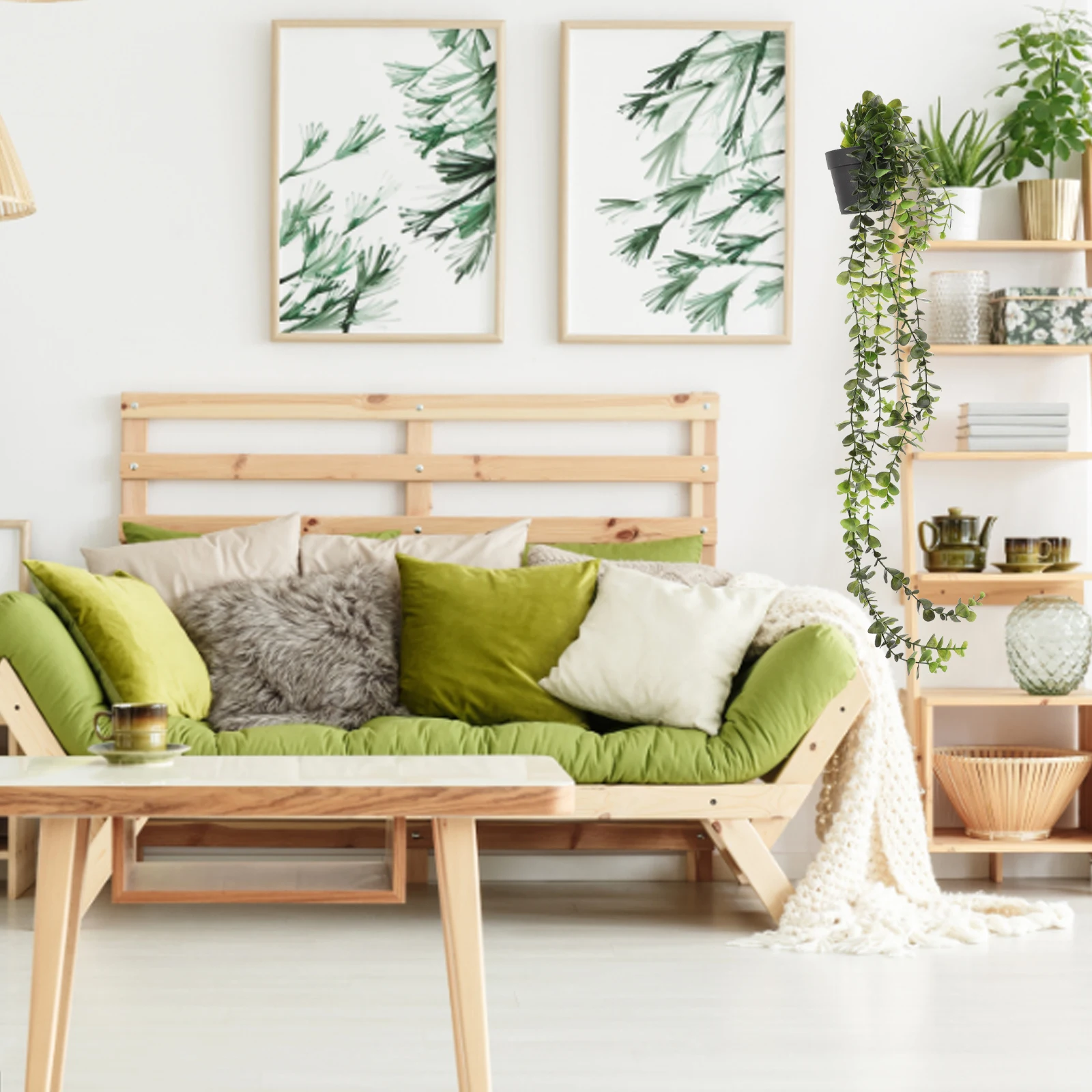 

2 Pcs Artificial Green Plants Rattan Pendants Vivid Decor Indoor Sturdy RoomGreenery Wall Hanging Fence Home Lightweight