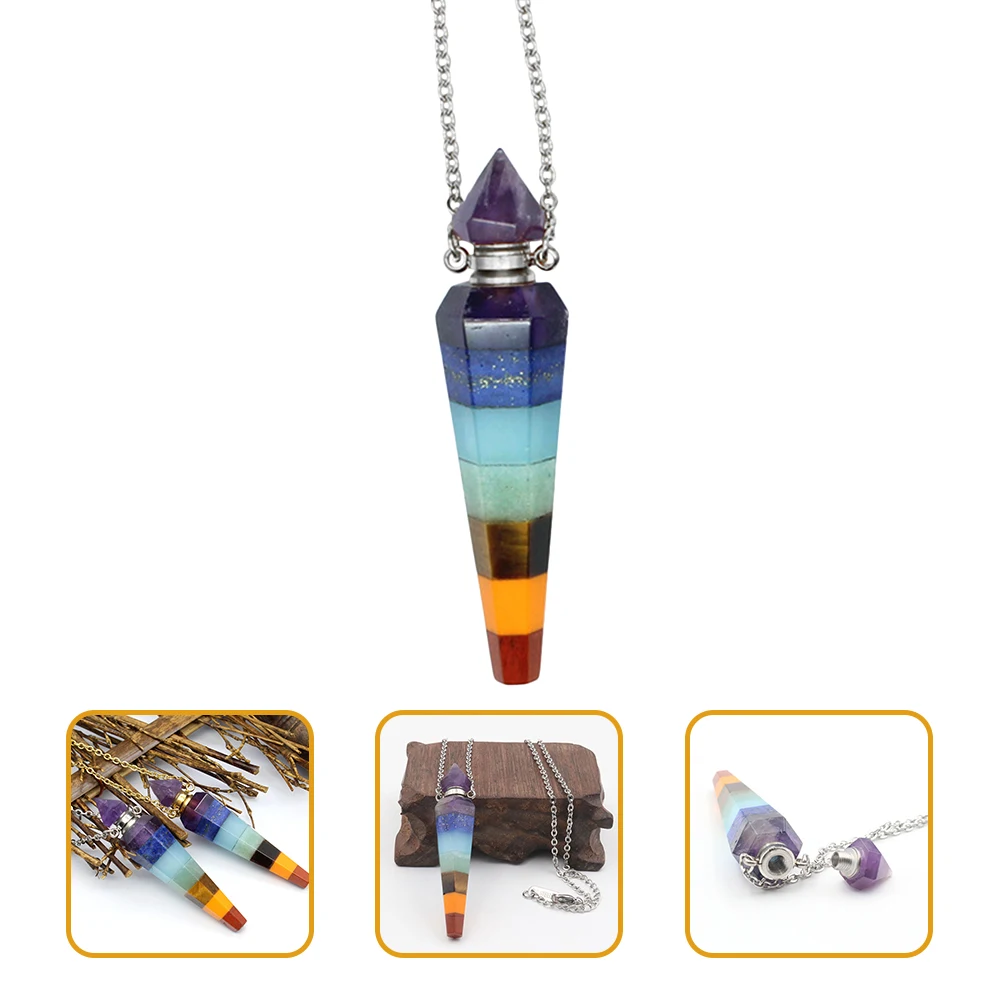 

Aromatherapy Necklace Essential Oil Crystal Stone Chakra Vial Natural Energy Perfume Bottle Silver Pendant Jewelry