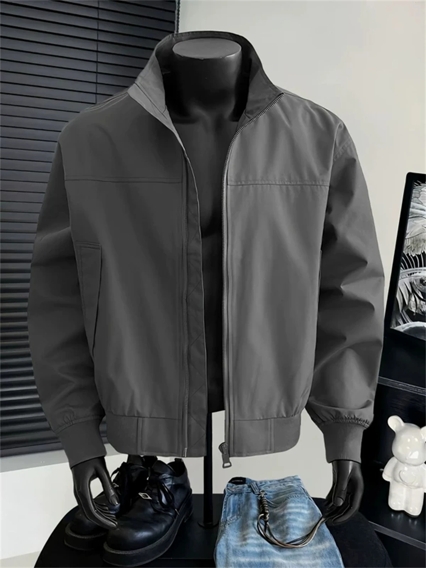 Retro American Workwear Jacket Men's Spring Autumn Hard Collar Three-Proof Bomber Loose Flight Jacket Youth Trendy Style