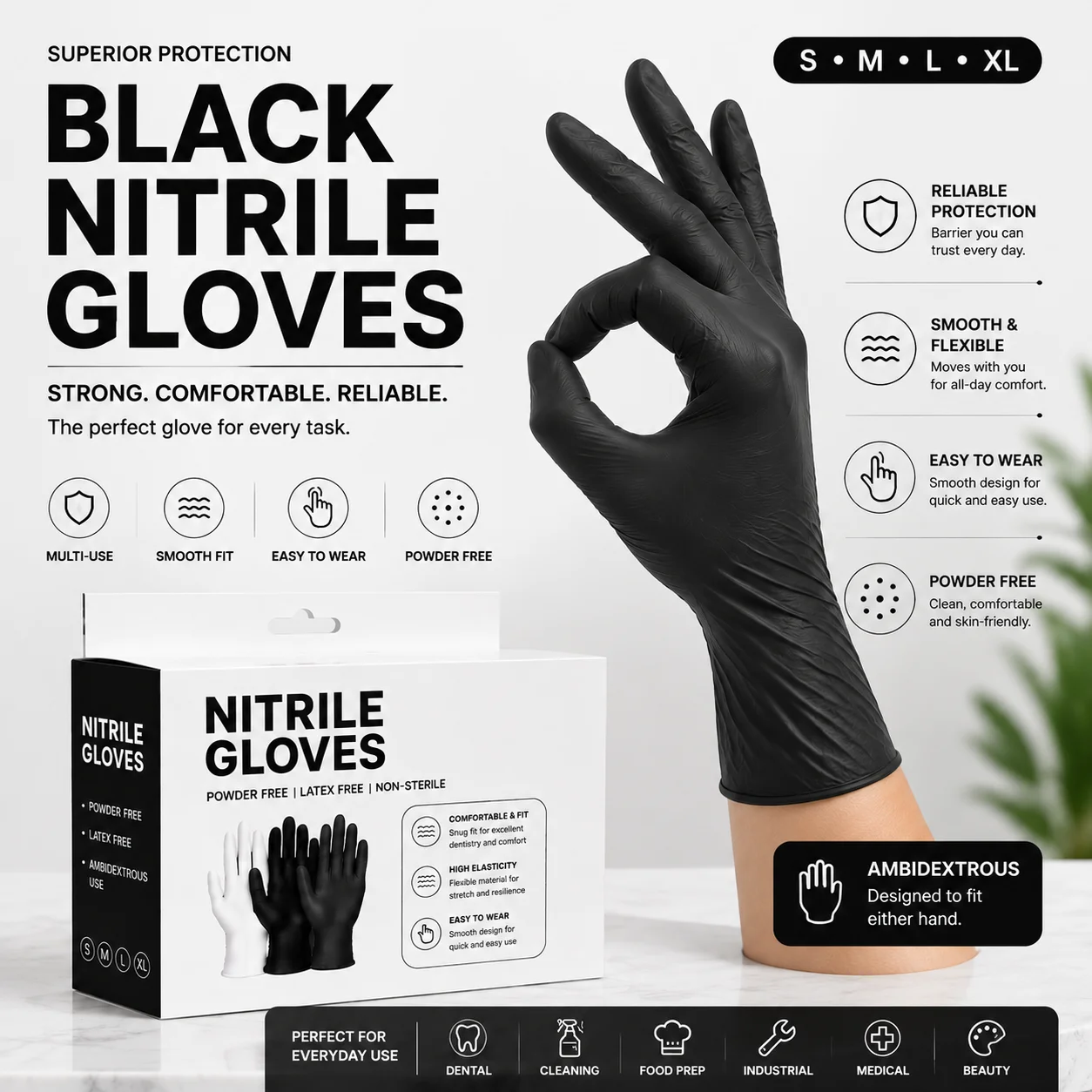 10/20PCS Black Nitrile Disposable Gloves Powder Free Latex Free Ambidextrous Food Handling Kitchen Cooking Cleaning Restaurant