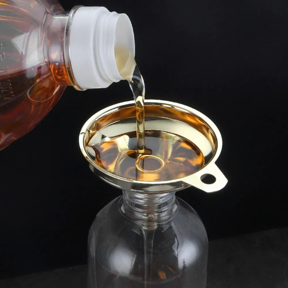 Stainless Steel Kitchen Funnel Gold Color Cone Shape Metal Funnel Functional Design Metal Filter Oil Liquid Funnel Kitchen Use