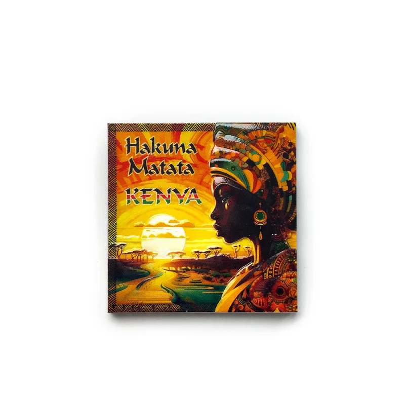 

Kenya 3D Resin Fridge Magnet - Traditional Attire Scene & Hakuna Matata Cute Home Decor Refrigerator Magnets