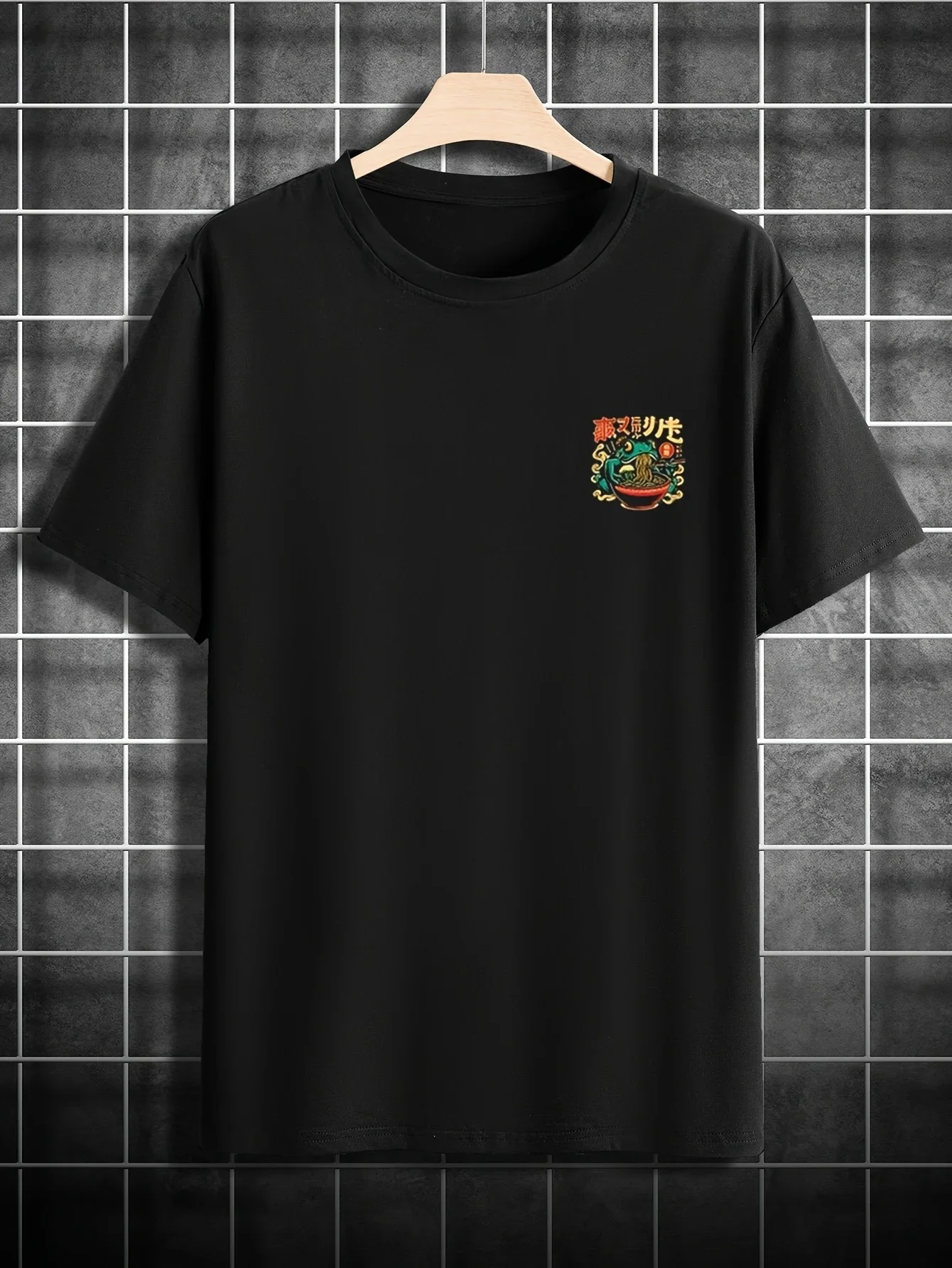 Classic Japanese Ukiyo-e Art Frog Eating Ramen Kanji Print Men's 100% Cotton T-shirt Casual O-neck Short Sleeve Streetwear Tops - view 2
