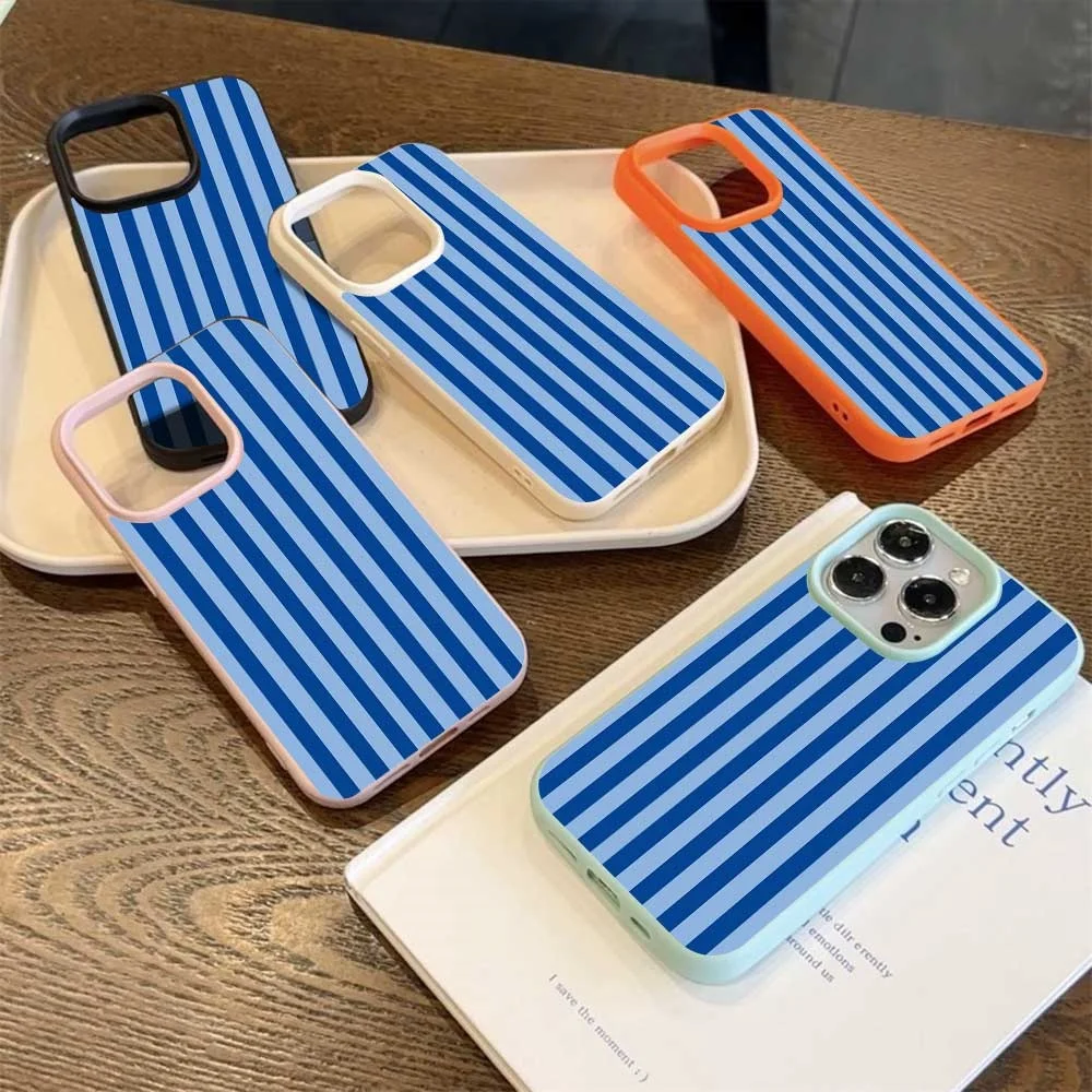 Doppelte blaue Farblinien Handyhülle für iPhone 17 16 15 14 13 12 11 Pro Max 16 15 Plus XR Silikon Matt Weiche Stoßfeste Hülle – Detail 3