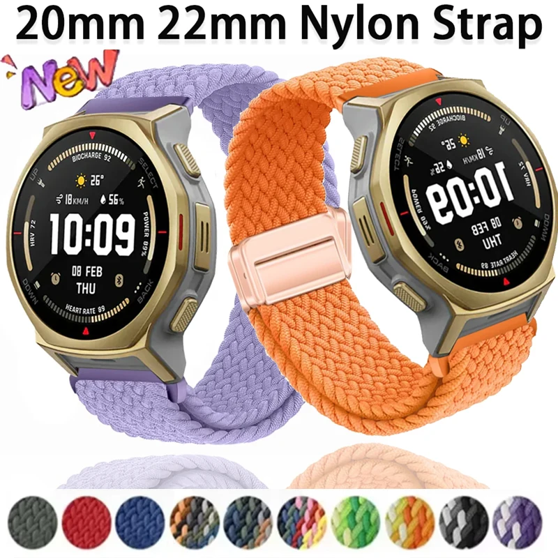 20/22mm Magnetisches Nylonarmband für Amazfit Helio Balance 3 2 T-Rex3 Pro 48mm 44mm Schnallenverschluss Atmungsaktiver Gürtel Amazfit Bip 6 5 Max Band