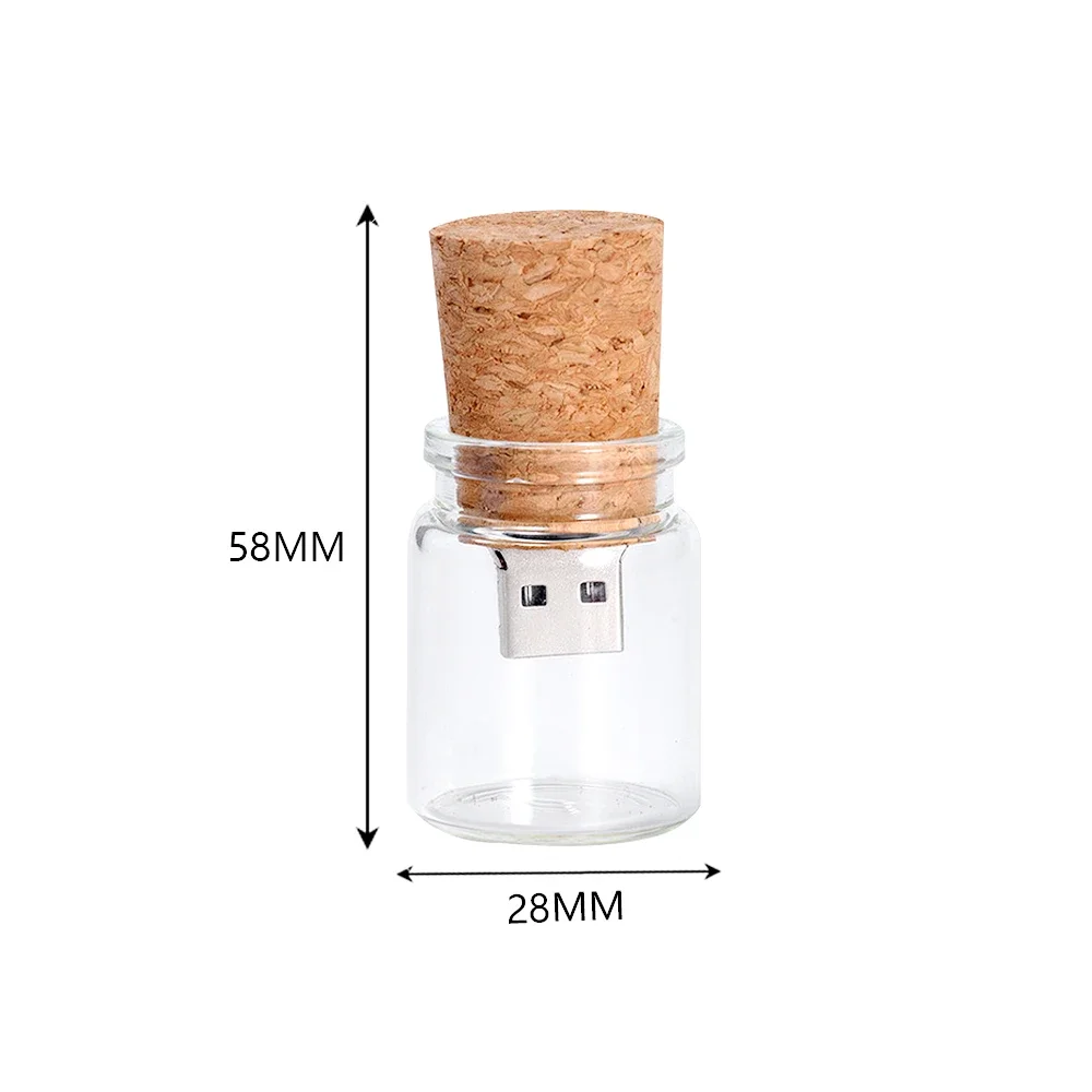 50PCS/LOT Free Logo USB 2.0 Glass Drift Bottle Flash Drive Stick 8G 16GB 32GB 64G128G Actual Capacity Pen Drive Wedding Gifts