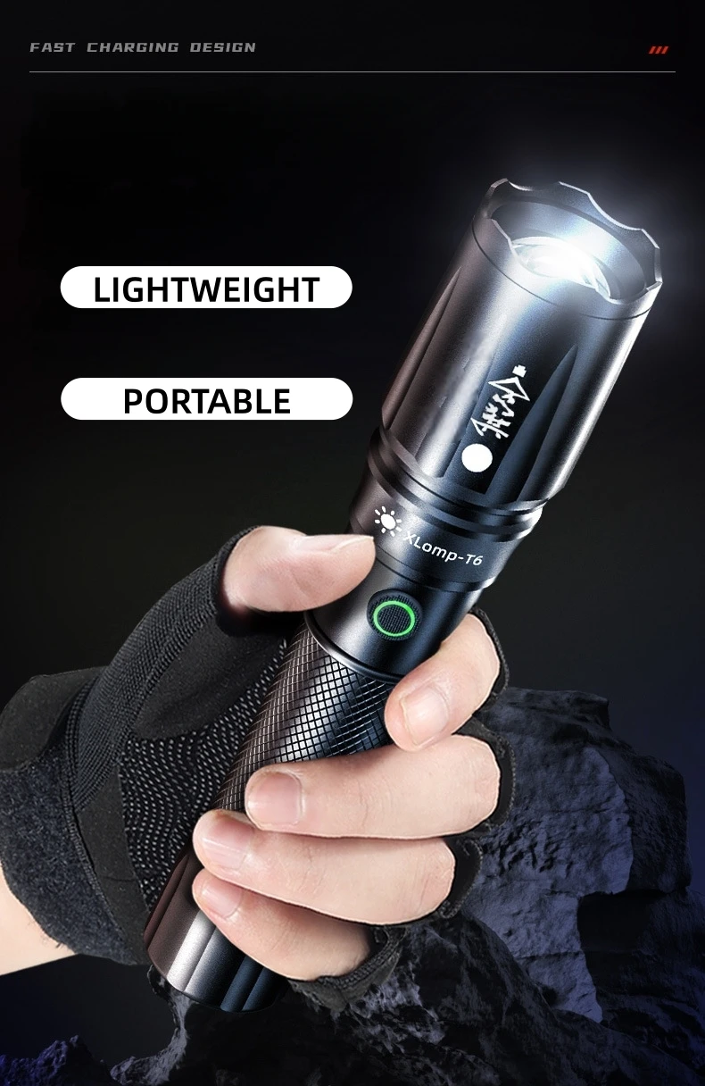 Poratable Flashlight Zoomable Bright LED Long Range Waterproof Camping Light Emergency Lighting Multifunctional Electric Torch