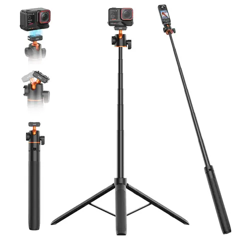 VRIG AC-104 Magnetic Quick Release Selfie Stick Tripod 1.4M Extendable 360 Rotation for Insta360 X6/X5 Ace Pro 2 Action Camera