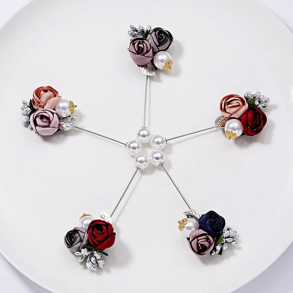 Flower Pearl Cloth Alloy Brooch Creative Stylish Decoration for Daily Banquet Party Prom Casual Dress Shawl Lapel