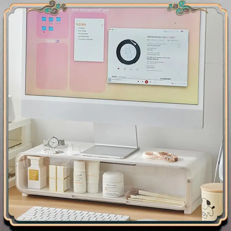 Durable Desktop Storage Rack Computer Height Increasing Stand Withdrawer Anddisplay Minifigures Computer Desktop Stand Withlight