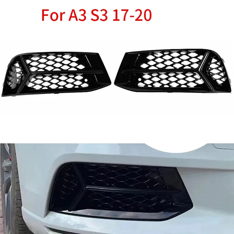

A04E-1 Pair Front Bumper Fog Light Grille Cover Honeycomb Fog Lamp Cover For A3 S3 17-20 Decorative Modification Parts