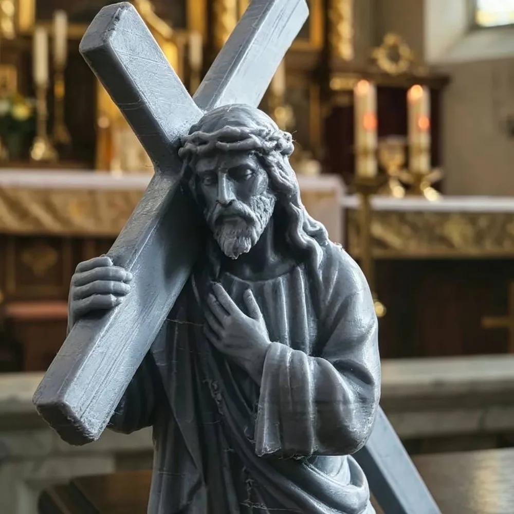 3D Printing Jesus Statue Cross Decoration Mini Plastic Religious Ornament Decorative Grey Religious Figurine Prayer Tables
