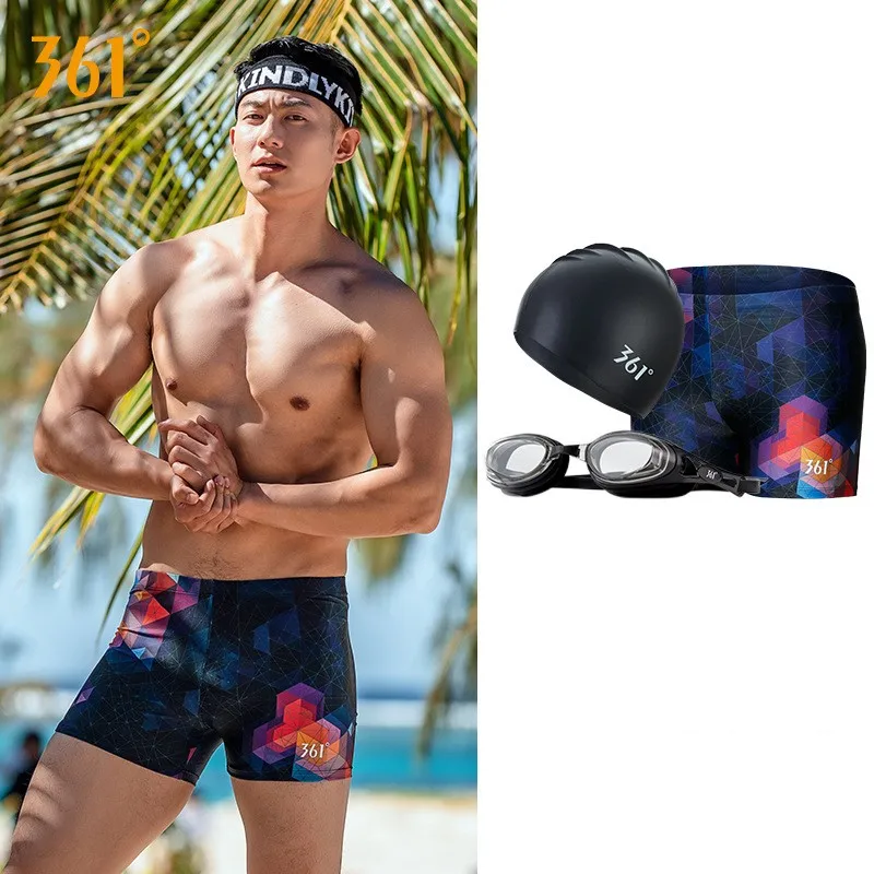 Men Professional Quick Dry Swim Trunks Waterproof Competition Beach Shorts Goggles With Ear-plug Cap Case Surfing Half Pants Cap